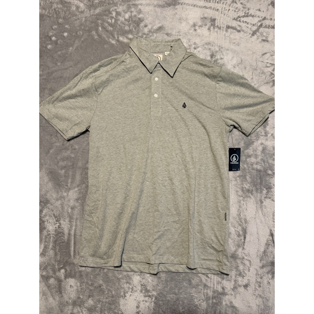 Volcom Polo Shirt Size Medium Gray Surf Woven Short‎ Sleeve Mens